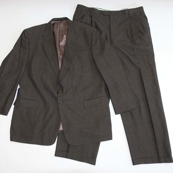 Tallia Uomo Men's 2 Button Suit Size 50 Long 42 x 31 Dark Brown Pleated Front L